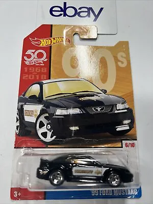 2018 HOT WHEELS 50th ANNIVERSARY HW THROWBACK 6/10 BLACK WHITE '99 FORD MUSTANG • $11.48