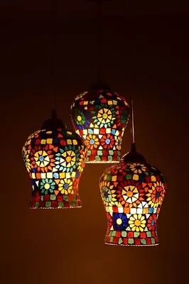 Moroccan Lantern Ceiling Mosaic Chandelier Hanging 3 Lamps Turkish Pendant Light • $109.25