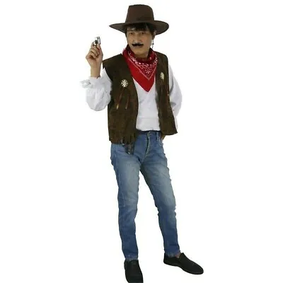 Men Women Adult Western Cowboy Waistcoat Hat Costume Fancy Dress Sheriff • £26.99