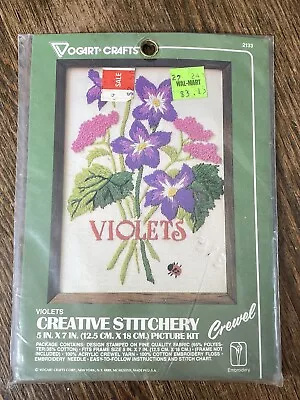 Vogart Crafts Violets Creative Stitchery Crewel Embroidery Kit Flowers 5x7 VTG • $16.99