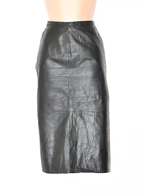 Women's Real Leather Straight Pencil Midi Length Black Skirt Size UK14 W30  • £49.99