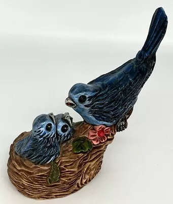 Vintage Ceramic Blue Bird With Babies Figurine Hand Painted • $15