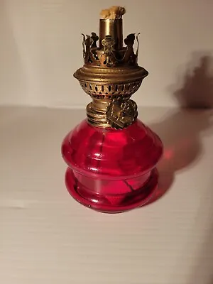 Vintage Miniature Red Glass Hurricane Oil Lamp - Japan - 5  High - No Shade • $22.95