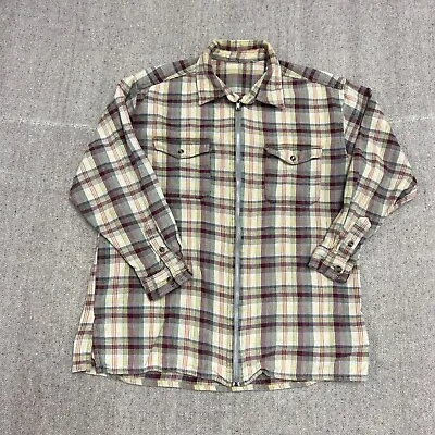Vintage Zip Up Plaid Shirt Mens Large Yellow 1990s Flannel Long Sleeve • $20.66