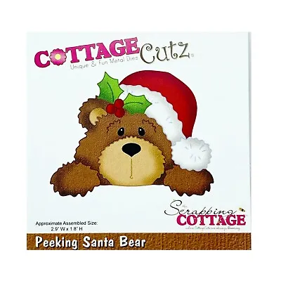 Christmas Metal Die Cut Santa Bear Peeking With Hat Cottagecutz Cutting Dies QW • £3.90