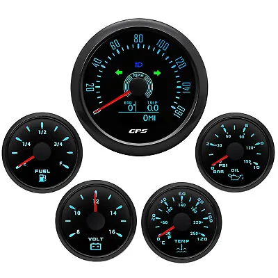 5 Gauge Set 85mm GPS Speedometer 0-160MPH With COG Trip Gauge & 52mm Fuel Gauge • $111.26