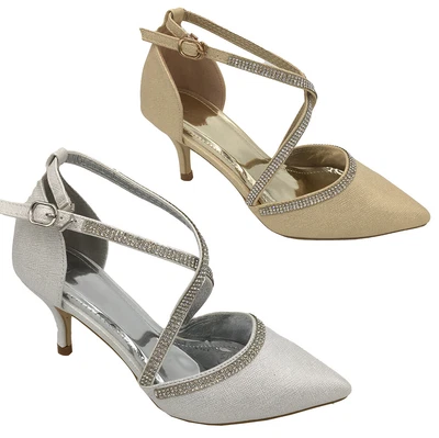 £15.95 • Buy Womens Diamante Ankle Strap High Stiletto Heel Sandals Buckle Pointy Toe Shoes