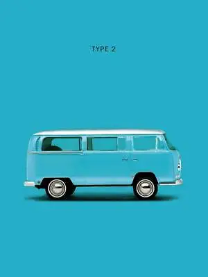 Poster - Classic VW Type 2 Bus Minimalist Modern Turquoise 3 Sizes • $37.99