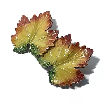 VINTAGE Enamel Double MAPLE LEAF Pin Fall Foliage Colors YELLOW RED GREEN Brooch • $6.95