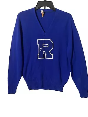 VINTAGE Princeton Royal Blue Letterman's Sweater (R On Front) Tightly Knit • $52.49