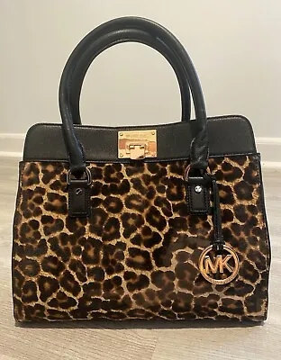 Michael Kors Leopard Calf Hair Tote Bag With Black Leather & Gold Accents • $300