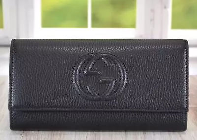 NEW Gucci 598206 Black Leather GG Logo SOHO Continental Wallet • $531.25