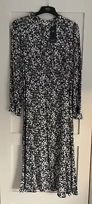 MARKS AND SPENCER HOLLY WILLOUGHBY FLORAL MIDI TEA DRESS SIZE 12 Black M&S NEW • £21.99