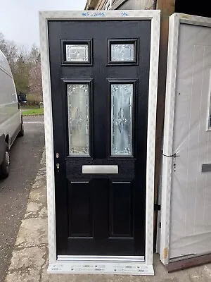 Brand New Black Composite Front Door In Upvc Frame  Decorative Glass 905-2095 • £545