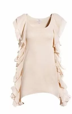 H&M Garden Collection Light Pink Nude Frill Ruffle Long Vest Tank Top Blouse M • $4.97