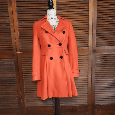 Miss Sixty M60 Orange Wool Blend Double Breasted Pea Coat Size Small Pleat Flare • $48