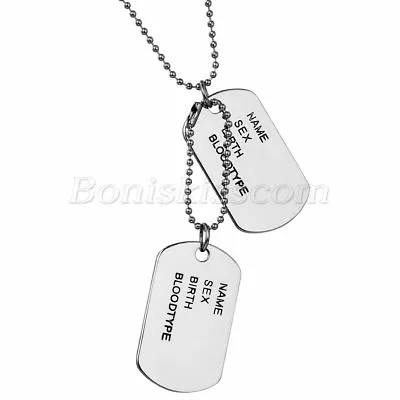 Men's Simple Army Military Alloy ID 2 Dog Tags Pendant Necklace Chain For Gift • $8.99