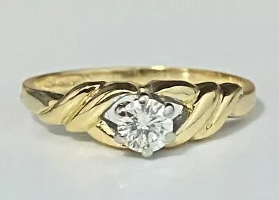 $475 • Buy 18K Solid Yellow Gold & 0.25CT Diamond Solitaire Ring Size N 1/2 -  6 3/4