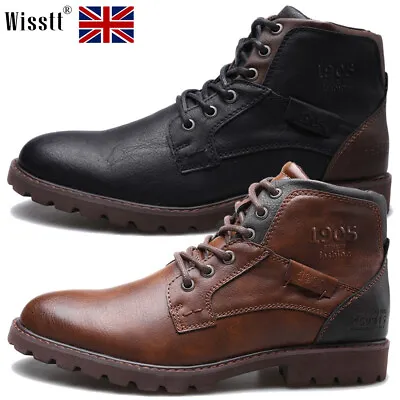 Mens Retro Leather Shoes Formal Classic Ankle Work Boots Casual Chelsea Ski Size • £28.75