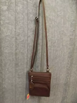 NEW Brown Genuine Leather Multi Pocket Crossbody Purse W/ Zip Around Organizer • $14.99