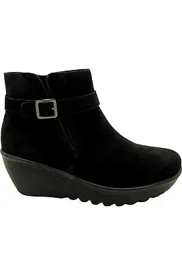 Skechers Suede Parallel Wedge Ankle Boots Day Date Black • $41.99