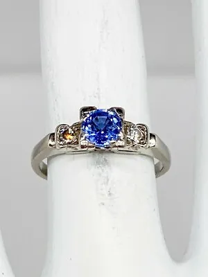 Vintage $3400 1.15ct Natural Ceylon BLUE Sapphire Diamond Platinum Wedding Ring • $650