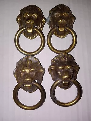 Set Of 4 Antique Bronze Lion Head Drawer Pulls With Pull Rings • $10