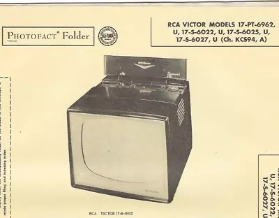 1956 RCA VICTOR 17-PT-6962 TELEVISION Tv Photofact MANUAL S-6022 6025 6027 Vtg • $10.99