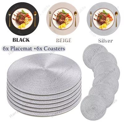 Set Of 12 Round Placemats And Coasters Woven Table Place Mats For Dining Table • £10.99