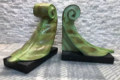 Vintage Green Scrolling Leaf Bookends Rustic Appeal Mossy And Olive Greens. • £56.05