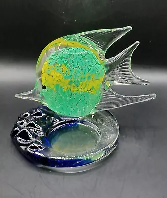 Murano Art Glass Paperweight Votive Tea Light Candle Holder Angel Fish Tropical  • $25