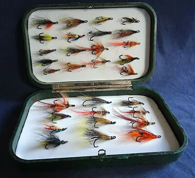 A Good Modern Hardy Neroda Drywet Fly Box + Collection Of Salmon Flies • $101.02