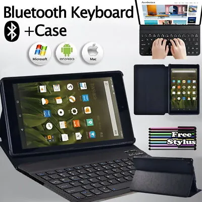 Leather Tablet Stand Cover Case+Bluetooth Keyboard For Amazon Fire 7/HD 8 10+Pen • £14.99