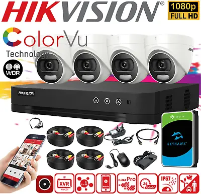 Hikvision 1080P HDMI DVR CCTV ColorVu Camera Home Security System Kit Outdoor HD • £298.75