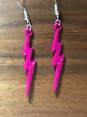 Cerise Pink Lightning Bolt Earrings Fancy Dress 80's Retro Emo Goth  • £2.99