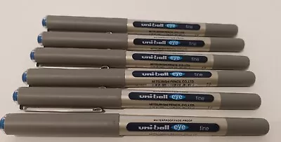 6 X Blue Ink Uni-ball Rollerball Eye Ink Pens 0.7mm Fine • £5.95