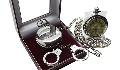 £31.99 • Buy HM PRISON Pocket Watch Jail Warden Officer Luxury Gift Set Handcuffs Keyring HMP
