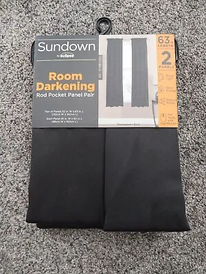 Sundown By Eclipse Room Darkening Rod Pocket Panel Pair Black Curtins 26  X 63   • $18.45