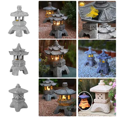 Garden Decor Zen Ornament Solar Powered Tower Statue Palace Stone Pagoda Lantern • £23.18