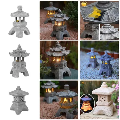 Zen Ornament Solar Power Tower Garden Statue Chinese Style Stone Pagoda Lantern • £21.74