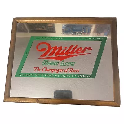 VINTAGE WOOD FRAMED MILLER HIGH LIFE BEER Champion Of Beer BAR MIRROR  Man Cave • $25.99