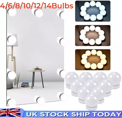 LED Hollywood Stick On Bulb Lights Vanity Make Up Mirror Dressing Table Lamp Kit • £11.09