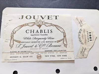Vintage 1964 Chablis Jouvet White Burgundy French Wine Bottle Labels • $8