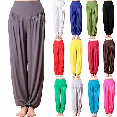 Women Indian Hippie Aladdin Yoga Ali Pant Gypsy Genie Baba Solid Harem Trousers • £15.79