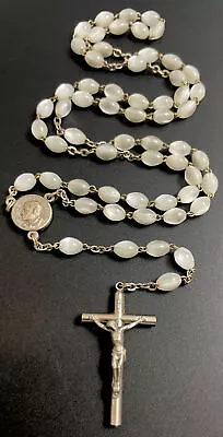 Vintage White Moon Glow  Bead 5 Decade Rosary Silver Tone Crucifix Italy • $12.99