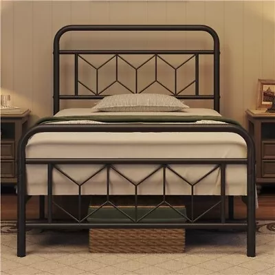 3ft/4ft6 Metal Bed Frame Bedstead With Vintage Headboard/Storage Black/White • £85.99