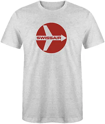 Swissair Vintage Airline Logo Light Grey 50/50 T-Shirt - Sizes S-XL • $14.99