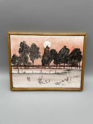 Hand Painted Ceramic Tile Plaque Picture Trees In Moonlight • £12.99