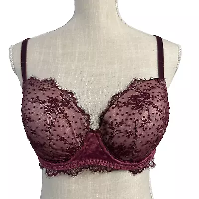 Victoria's Secret Dream Angels Lined Demi Velvet Dot Burgundy Bra Size 34D • $24.95