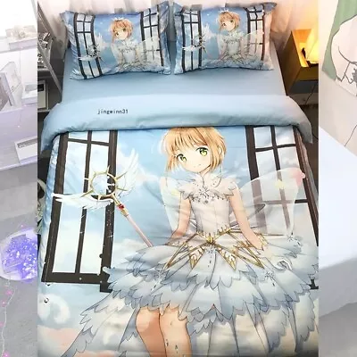 Cartoon SAKURA Bedding Set Anime KINOMOTO Girl Pillowcase Quilt Cover Bed Sheet • $68.64